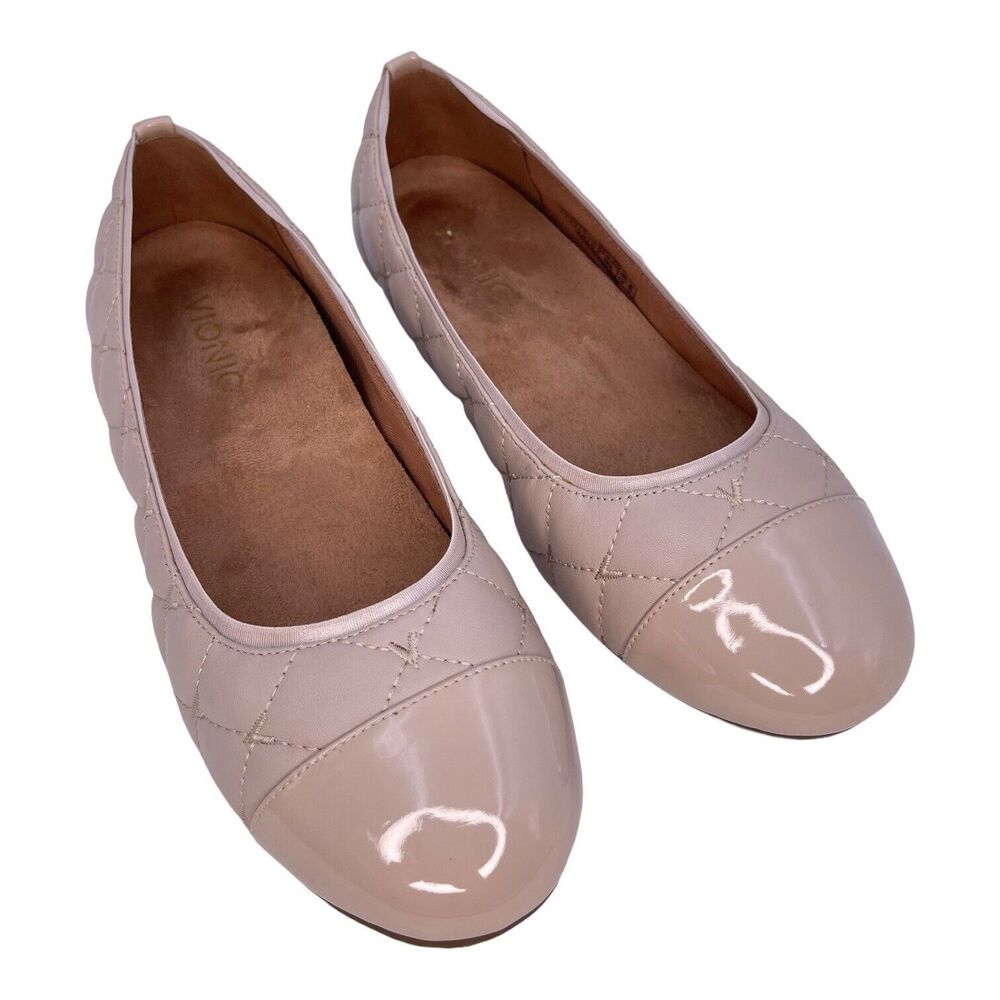 Vionic Spark Desiree Quilted Beige Ballet Flat Shoes Women's Size 7 US  38 EU